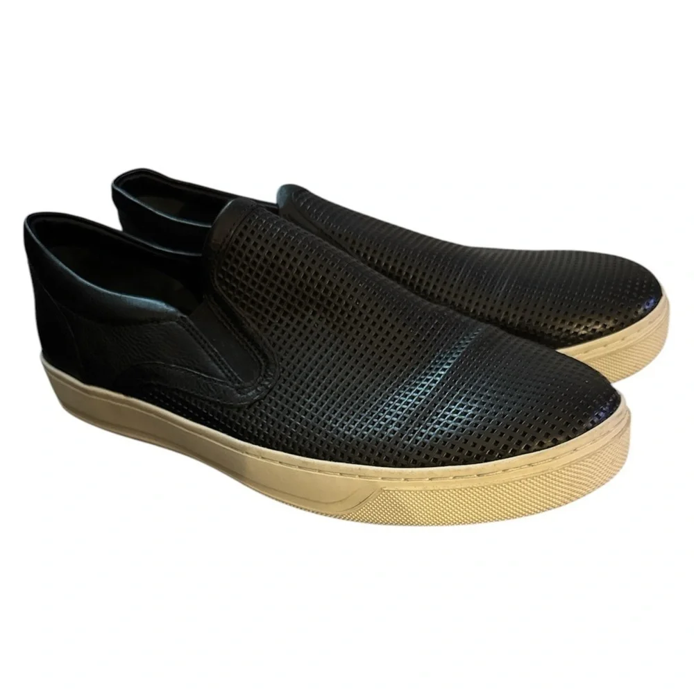 Vince Black Leather Slip On Farran Sneakers with Textured Leather